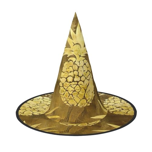 Goldener Ananas-Hintergrund, Druck, Karneval, Halloween, Hexenhut, Kostüm, Zubehör, faltbare Kappe, Party, Maskerade Dekor von HTTUP