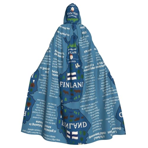 HTTUP Finnlandkarte mit verschiedenen Feat-Aufdruck, Erwachsene, passend für Halloween, Ganzkörperumhang, Unisex, Mittelalter-Kostüm, Cosplay-Kostüm von HTTUP