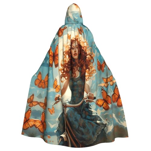 HTTUP Mädchen Fahrrad Schmetterling Druck Erwachsene mit Passform Halloween volle Länge Umhang Unisex Mittelalter Cosplay Kostüm von HTTUP