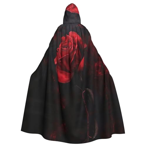 HTTUP Roter Rosen-Aufdruck, Erwachsene, passend für Halloween, Ganzkörperumhang, Unisex, mittelalterliches Cosplay-Kostüm von HTTUP