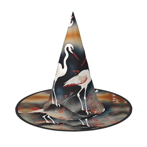 HTTUP Zwei japanische Kraniche fliegen traditionelle Malerei Druck Stilvolle Vintage Hut Karneval Halloween Hut Erwachsene Kostüm Zubehör Mottopartys von HTTUP