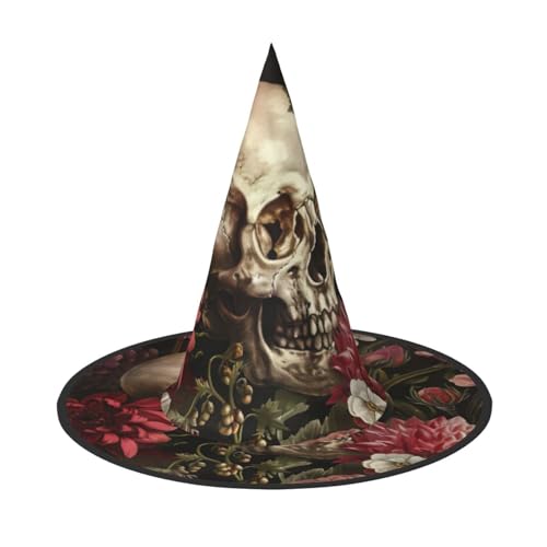 Hexenhut, Totenkopf-Blumenmuster, für Karneval, Halloween, Kostümzubehör, faltbar, Partydekoration von HTTUP