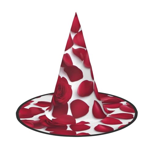 Hexenhut mit roten Rosenblättern Muster für Karneval Halloween Kostüm Zubehör Faltmütze Partydekoration von HTTUP