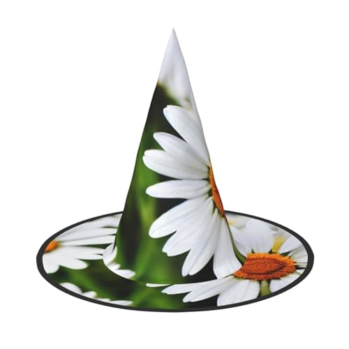 Hexenhut mit weißem Gänseblümchen-Muster für Karneval, Halloween, Kostümzubehör, Faltkappe, Partydekoration von HTTUP