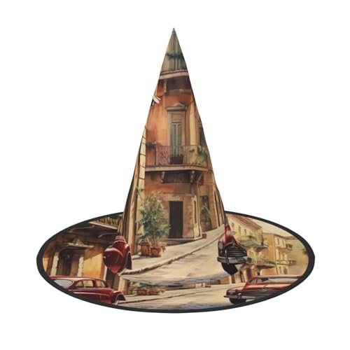 Italienischer Straßendruck Karneval Halloween Hexenhut Kostüm Zubehör Faltbare Kappe Party Maskerade Dekor von HTTUP