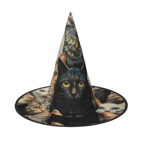 Katzenprint Karneval Halloween Hexenhut Kostüm Zubehör Klappmütze Party Maskerade Deko Katzenprint Karneval Halloween Hexenhut Kostüm Zubehör Klappmütze Party Maskerade Deko von HTTUP