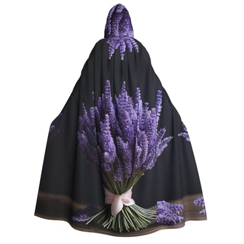 Lavendelstrauß-Druck, mit Kapuze, Unisex, für Erwachsene, Umhang, Halloween, Weihnachten, Karneval, Mottopartys, Cosplay, Kostüm von HTTUP