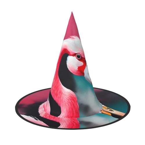 Malerei Flamingo Druck Karneval Halloween Hexe Hut Kostüm Zubehör Faltbare Kappe Party Maskerade Dekor von HTTUP