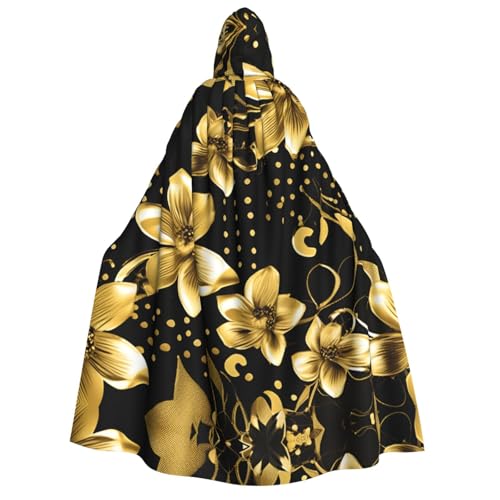 Schwarzer und goldener Blumendruck, mit Kapuze, Unisex, für Erwachsene, Umhang, Halloween, Weihnachten, Karneval, Mottopartys, Cosplay-Kostüm Schwarzer und goldener Blumendruck, mit Kapuze, Unisex, für Erwachsene, Umhang, Halloween, Weihnachten, Karneval, Mottopartys, Cosplay-Kostüm von HTTUP