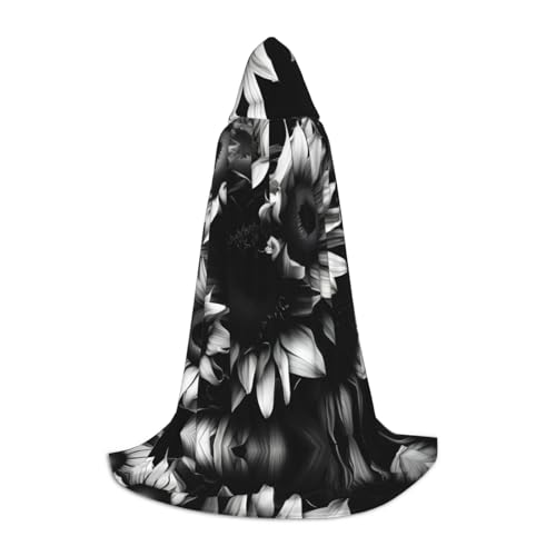 Schwarzer und weißer Sonnenblumen-Aufdruck, Urlaub, Party, Kapuzenumhang für Halloween, Dekoration, Karneval, Geschenke, Cosplay, Mottopartys Schwarzer und weißer Sonnenblumen-Aufdruck, Urlaub, Party, Kapuzenumhang für Halloween, Dekoration, Karneval, Geschenke, Cosplay, Mottopartys von HTTUP
