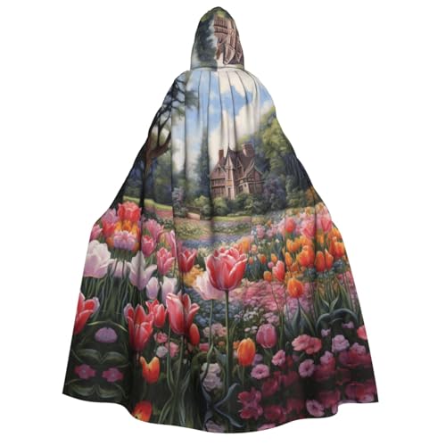 Umhang mit Kapuze und Tulpenmotiv, Unisex, für Erwachsene, Halloween, Weihnachten, Karneval, Mottopartys, Cosplay, Kostüm von HTTUP