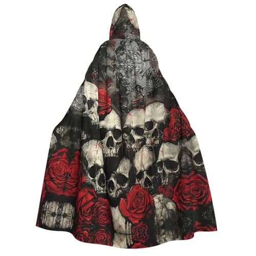 Umhang mit Totenkopf und roter Rose, Unisex, für Erwachsene, Halloween, Weihnachten, Karneval, Mottopartys, Cosplay, Kostüm von HTTUP