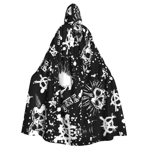 Weißer Punk-Totenkopf-Aufdruck, mit Kapuze, Umhang für Damen und Herren, für Karneval, Cosplay, Partys Weißer Punk-Totenkopf-Aufdruck, mit Kapuze, Umhang für Damen und Herren, für Karneval, Cosplay, Partys von HTTUP
