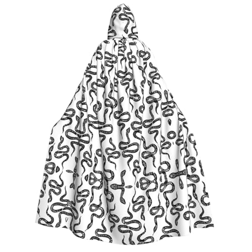 Weißer und schwarzer Schlangen-Aufdruck, mit Kapuze, Unisex, für Erwachsene, Umhang, Halloween, Weihnachten, Karneval, Mottopartys, Cosplay, Kostüm von HTTUP