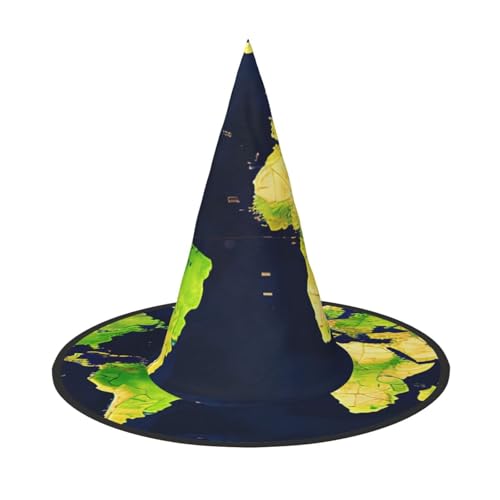 Weltkarte Druck Karneval Halloween Hexenhut Kostüm Zubehör Faltbare Kappe Party Maskerade Dekor von HTTUP