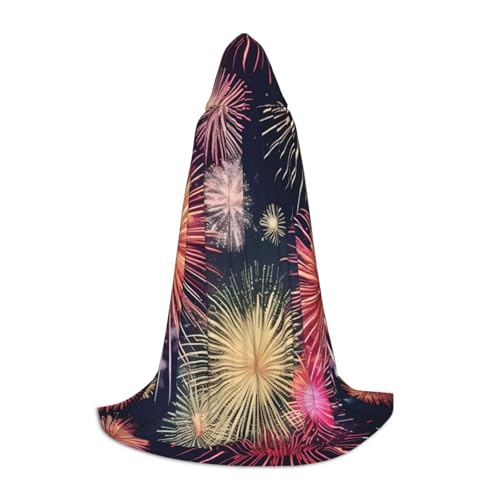 Wunderschöner Halloween-Kapuzenumhang mit Feuerwerk-Druck, Cosplay-Umhang und Hexenumhang – Uni Halloween-Kapuzenumhang von HTTUP