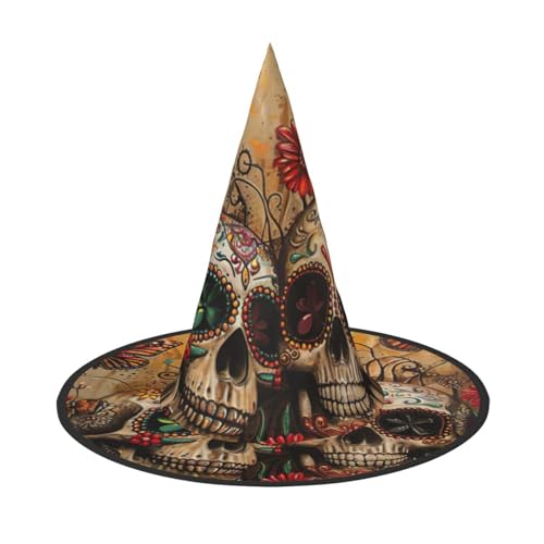 Zuckerschädel Schmetterling Druck Karneval Halloween Hexenhut Kostüm Zubehör Faltbare Kappe Party Maskerade Dekor von HTTUP