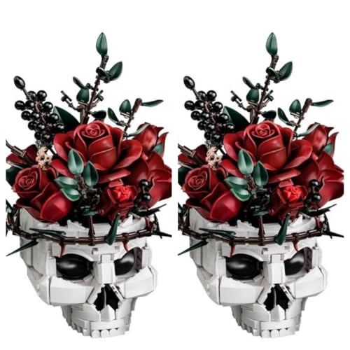 Gothic Schädel Rosen Baukasten for Erwachsene, Halloween Skelett Blumentopf mit künstlichen Rosen, Halloween Gothic Horror Skelett Pflanzenpot Home Decor-2 Stück Gothic Schädel Rosen Baukasten for Erwachsene, Halloween Skelett Blumentopf mit künstlichen Rosen, Halloween Gothic Horror Skelett Pflanzenpot Home Decor-2 Stück von HTU