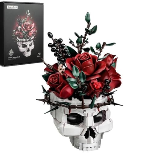 Gothic Schädel Rosen Bausatz for Erwachsene, Halloween Skelett Blumentopf mit künstlichen Rosen, Halloween Gothic Horror Skelett Pflanzentopf Wohnkultur - 1 Stück von HTU