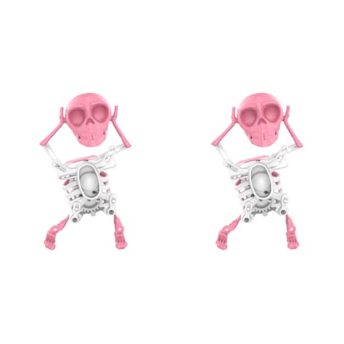 HTU Dancing and Swinging 3D Skull Toy, Fun 3D Swinging Skeleton Wind up Toy for Desk Decoration and Stress Relief Halloween Party Favors-PINK*2 von HTU