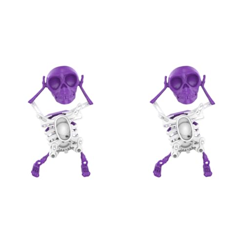 HTU Tanzende und Schwingende 3D-Schädelspielzeug, Lustige 3D-Schwing-Skelett-Aufziehfigur zur Schreibtischdekoration und Stressabbau, Halloween-Party-Geschenk Purpur*2 von HTU