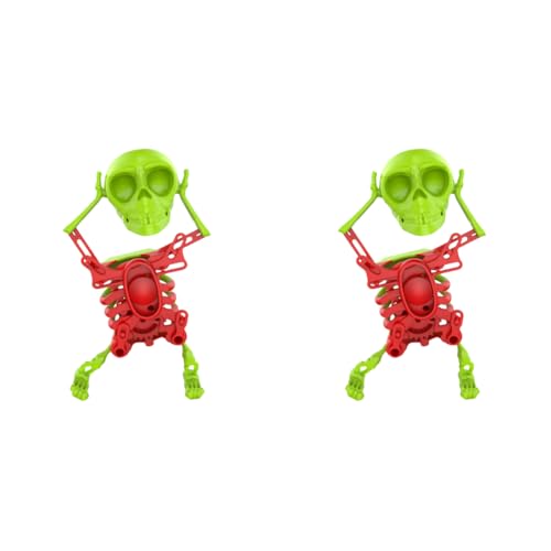 HTU Tanzender und Schaukelnder 3D Totenkopf Spielzeug, Spaßiges 3D Schaukel Skelett Aufziehspielzeug zur Schreibtischdekoration und Stressabbau Halloween Partygeschenke-GRÜN*2 von HTU