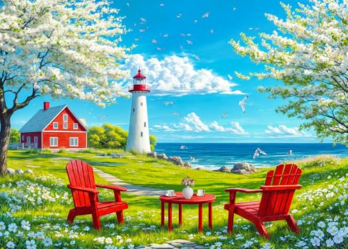 HUADADA 1000 Teile Puzzles für Erwachsene – Frühlingslandschaft am Meer – Puzzles für Erwachsene und Kinder, 1000 Teile Leuchtturm, Lernspiele, bunte Puzzles für Heimdekoration HUADADA 1000 Teile Puzzles für Erwachsene – Frühlingslandschaft am Meer – Puzzles für Erwachsene und Kinder, 1000 Teile Leuchtturm, Lernspiele, bunte Puzzles für Heimdekoration von HUADADA