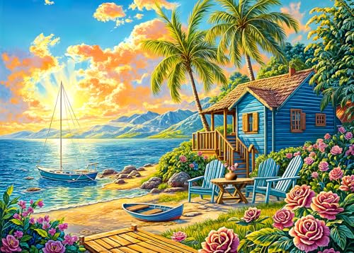 HUADADA 1000 Teile Puzzles für Erwachsene – Sommer, Strandurlaub, Surfen, Kokospalmen, Holzhäuser, Puzzles für Erwachsene und Kinder, 1000 Teile, Lernspiele, bunte Puzzles HUADADA 1000 Teile Puzzles für Erwachsene – Sommer, Strandurlaub, Surfen, Kokospalmen, Holzhäuser, Puzzles für Erwachsene und Kinder, 1000 Teile, Lernspiele, bunte Puzzles von HUADADA