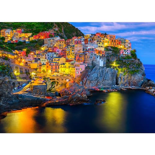 HUADADA Puzzle 1000 Teile für Erwachsene, Impossible Puzzle-Geschenk, Geschicklichkeitsspiele, Clevere Rätsel, Farbenfrohes Cinque Terre-Motiv von HUADADA