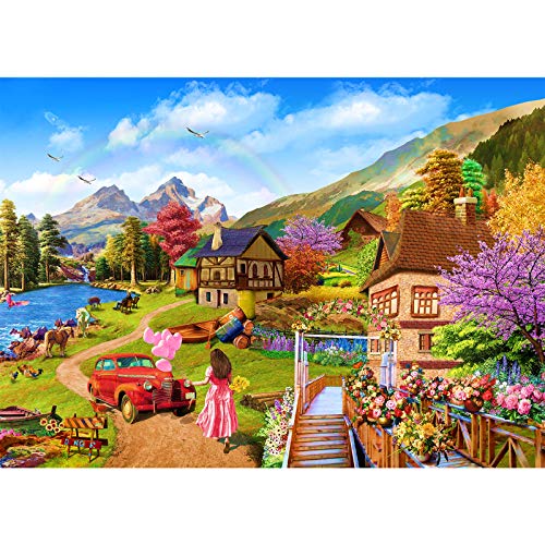 HUADADA Puzzle 1000 Teile, 1000 Teile Puzzle für Erwachsene, Impossible Puzzle, Puzzle-Geschenk, Geschicklichkeitsspiele, Clevere Rätsel, Puzzle Farbenfrohes, Puzzle mit Lakeside Cottage-Motiv von HUADADA