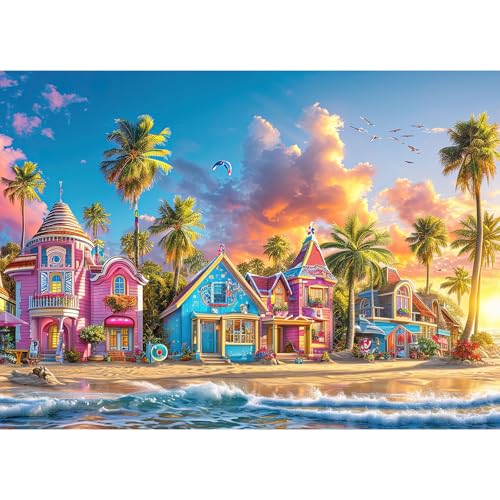 HUADADA Puzzle 1000 Teile für Erwachsene und Kinder - Impossible Puzzle, Clevere Rätsel, Farbenfrohes Geschenk Mit Bunter Hafen-Motiv von HUADADA