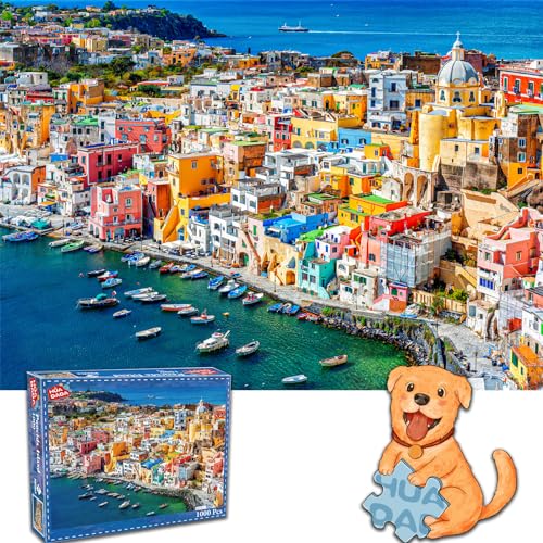 HUADADA Puzzle 1000 Teile, Puzzle für Erwachsene, Impossible Puzzle, Geschicklichkeitsspiel für die ganze Familie, Puzzle Farbenfrohes, Puzzle-Geschenk, Puzzle mit Insel Prochida, Italien-Motiv von HUADADA