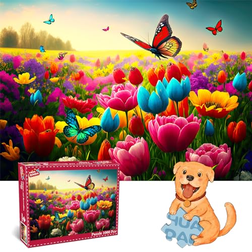 HUADADA Puzzle 1000 Teile, Puzzle für Erwachsene, Impossible Puzzle, Geschicklichkeitsspiel für die ganze Familie, Puzzle Farbenfrohes, Puzzle-Geschenk-Puzzle mit Vögel und Blumen-Motiv von HUADADA