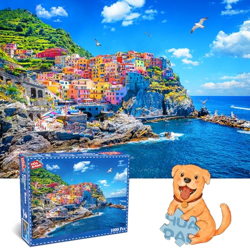 HUADADA Puzzle 1000 Teile, Puzzle für Erwachsene, Impossible Puzzle, Geschicklichkeitsspiel für die ganze Familie, Puzzle Farbenfrohes,Puzzle-Geschenk, Puzzle mit Cinque Terre-Motiv von HUADADA
