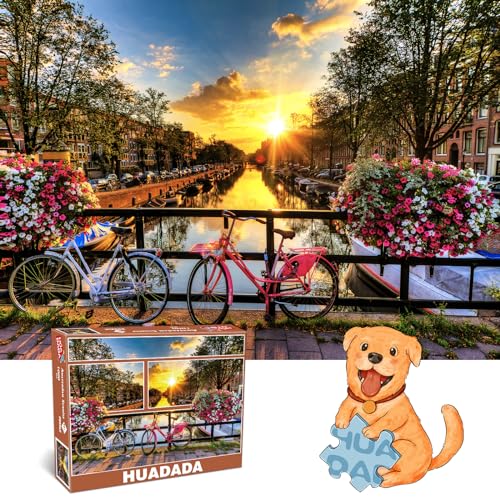 HUADADA Puzzle 1000 Teile, Puzzle für Erwachsene, Impossible Puzzle, Geschicklichkeitsspiel für die ganze Familie,Puzzle Farbenfrohes,Puzzle-Geschenk,Fahrräder in Amsterdam von HUADADA