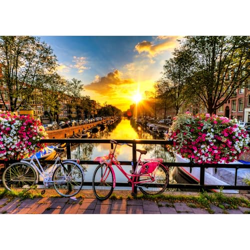 HUADADA Puzzle 1000 Teile, Puzzle für Erwachsene, Impossible Puzzle, Geschicklichkeitsspiel für die ganze Familie,Puzzle Farbenfrohes,Puzzle-Geschenk,Fahrräder in Amsterdam von HUADADA