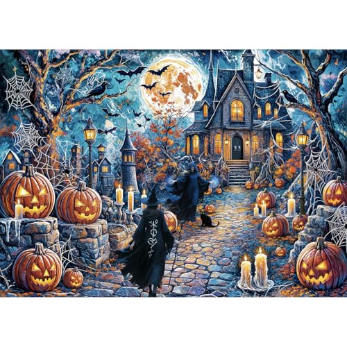 HUADADA Puzzle 1000 Teile,Puzzle Erwachsene, EIN Herausforderndes Rätsel, Halloween Puzzle für die ganze Familie,Halloween Nachthaus von HUADADA