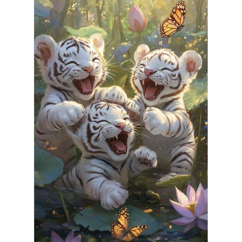 HUADADA Puzzle 1000 Teile,Puzzle Erwachsene, Impossible Puzzle, Geschicklichkeitsspiel für die ganze Familie-DREI kleine Tiger von HUADADA