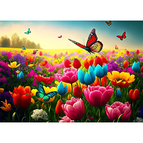 HUADADA Puzzle 1000 Teile,Puzzle für Erwachsene, Impossible Puzzle,Puzzle farbenfrohes Legespiel,Geschicklichkeitsspiel für die ganze Familie-Blumen und Schmetterlinge von HUADADA