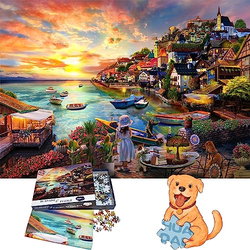 HUADADA Puzzle 1000 Teile,Puzzle für Erwachsene, Impossible Puzzle,Puzzle farbenfrohes Legespiel,Geschicklichkeitsspiel für die ganze Familie,Erwachsenenpuzzle ，Mädchen am Meer… von HUADADA