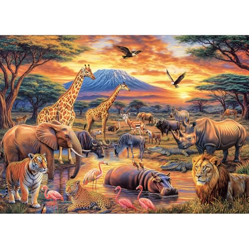 HUADADA Puzzle 1000 Teile-Afrikanische Tiere Premium Quality, 1000 Teile Puzzle für Erwachsene Klassische Puzzles und Kinder ab 14 Jahren von HUADADA