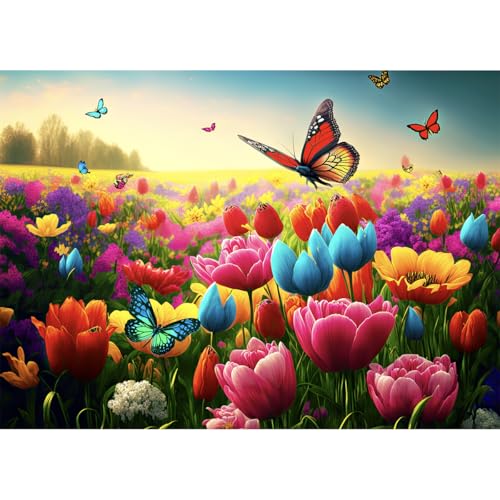 HUADADA Puzzle 1000 Teile Blumen und Schmetterlinge 1000 Teile Puzzle für Erwachsene und Kinder ab 14 Jahren Klassische Puzzles Geschenk von HUADADA