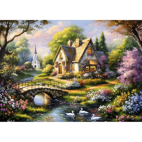 HUADADA Puzzle 1000 Teile-Kleine Brücke Fließendes Wassers, Premium Quality, 1000 Teile Puzzle für Erwachsene und Kinder ab 14 Jahren von HUADADA