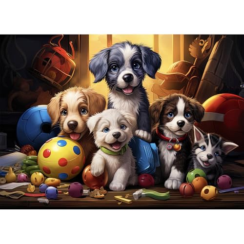HUADADA Puzzle 1000 Teile-Puzzle 1000 Teile Erwachsene -Fünf extrem süße Hunde Klassische Puzzles Geschenk von HUADADA