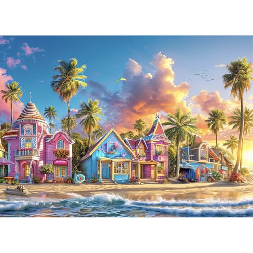 HUADADA Puzzle 1000 Teile-Puzzle 1000 Teile Erwachsene Klassische Puzzles Geschenk-Bunter Hafen von HUADADA