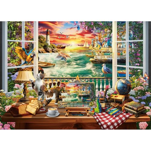 HUADADA Puzzle 1000 Teile-Puzzle 1000 Teile Erwachsene-Märchen vor Dem Fenster Klassische Puzzles Geschenk von HUADADA