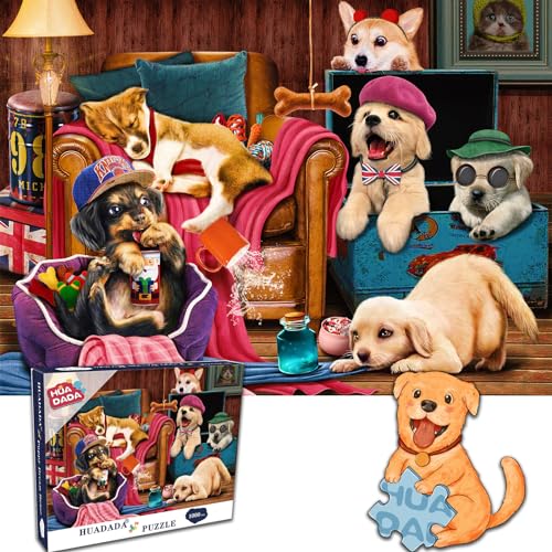 HUADADA Puzzle 1000 Teile, Puzzle für Erwachsene, Impossible Puzzle, Geschicklichkeitsspiel für die ganze Familie,Puzzle Farbenfrohes,Puzzle-Geschenk,Happy Dog von HUADADA