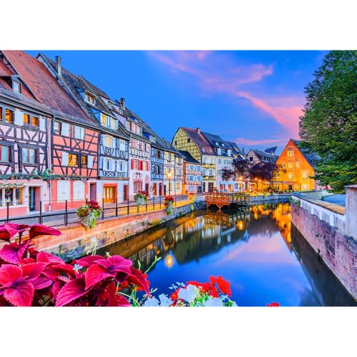 HUADADA Puzzle 1000 Teile für Erwachsene, Impossible Geschicklichkeitsspiel für Die Ganze Familie, Farbenfrohes Puzzle-Geschenk, Colmar Stadt von HUADADA