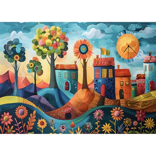 HUADADA Puzzle für Erwachsene, 1000 Teile, buntes Dorf, 1000-teiliges Puzzle für Erwachsene von HUADADA