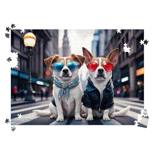 HUADADA Puzzle für Erwachsene, 1000 Teile, exklusiv bei Amazon, 1000 Teile, Puzzles für Erwachsene, modischer Hund-2 von HUADADA